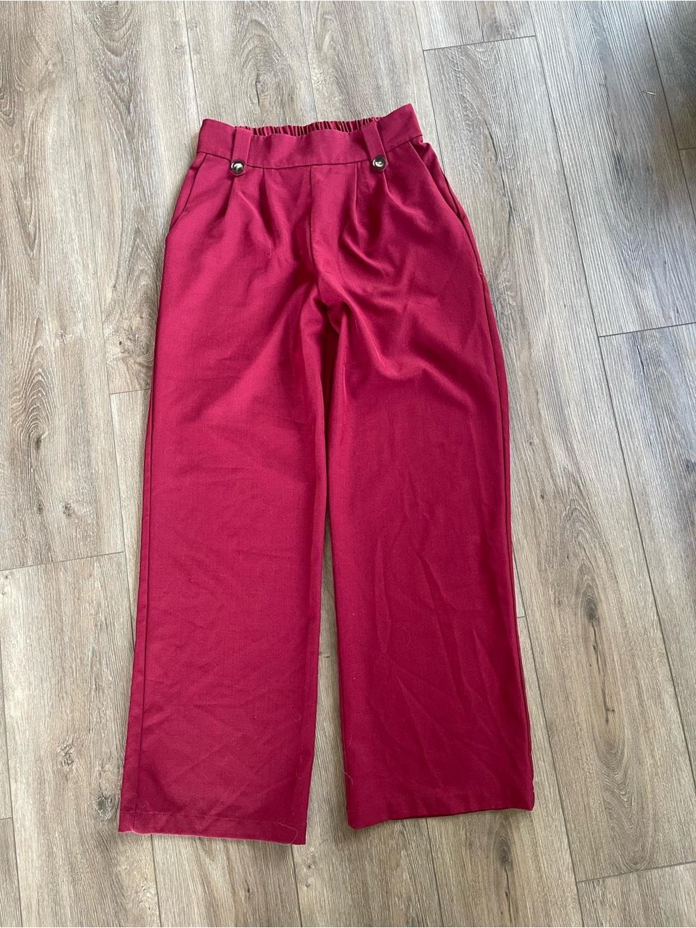 Monteau Wide-Leg High-Waist Pants with Pockets in Deep Raspberry Burgundy